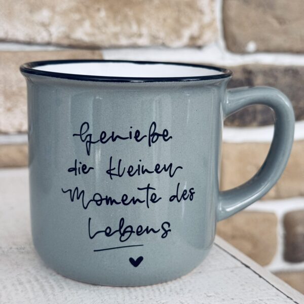 Keramiktasse im Emaillestil - Genieße die kleinen Momente des Lebens ♥