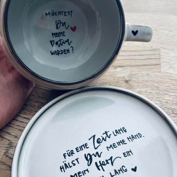 Tasse mit Unterteller - STEINGUT - Möchtest Du meine Taufpatin sein? ♥
